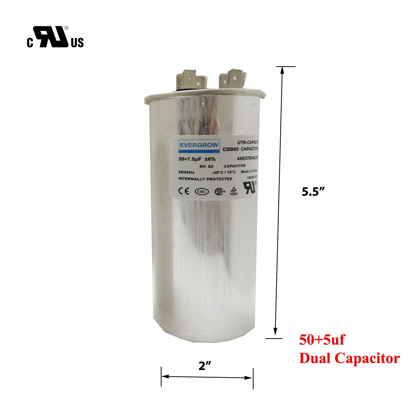 Run Capacitor - 50 + 5 MFD/UF-370/440V-Dual-UL Rated-Smart Electric ...