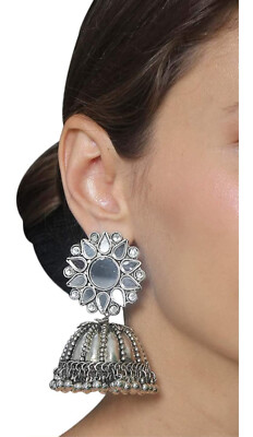 Orecchini Jhumka Bollywood Placcati In Argento Ossidato
