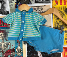 Vintage Baby Boys 60s-70s Blue Green Carter's USA Two Piece Outfit Set 6 Mos
