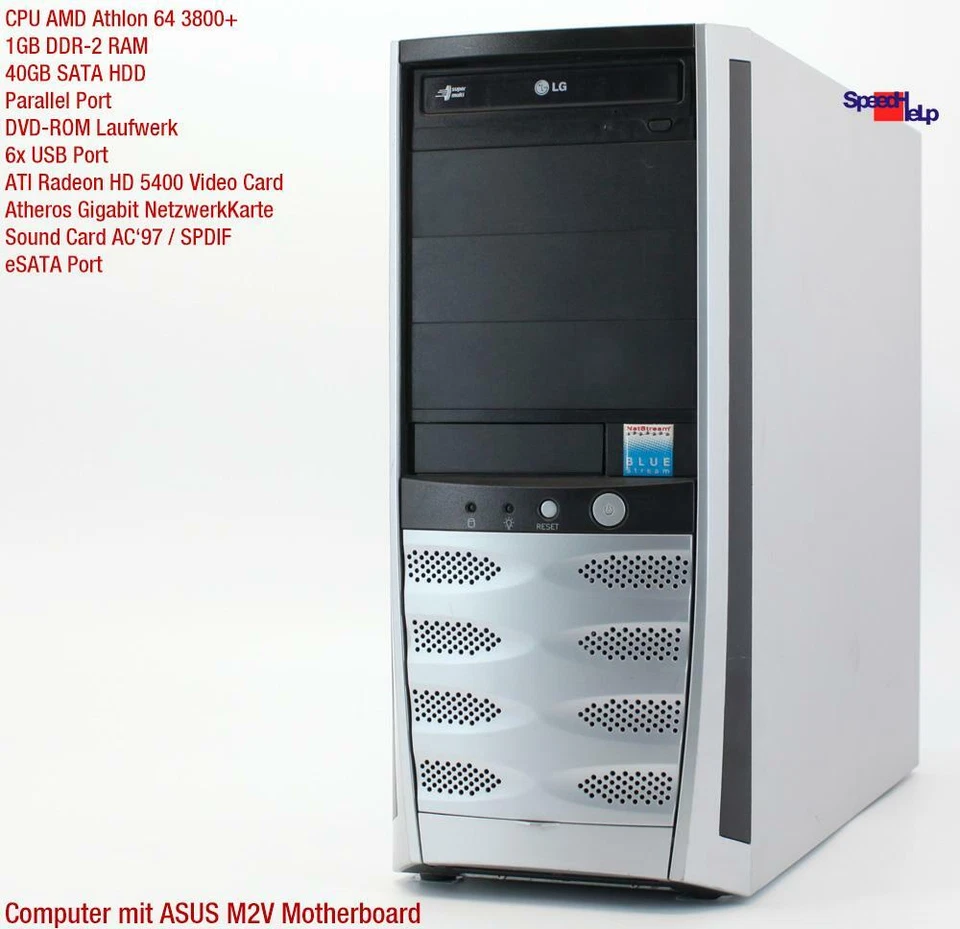 AMD ATHLON 64 3800+ COMPUTER PC ASUS M2V PARALLEL WINDOWS XP ATI RADEON HD 5400 - Bild 2 von 4