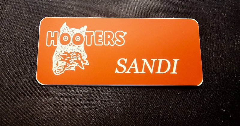 Hooters Girl Uniform Sandi Name Tag Pin Badge Bartender Casino Dealer Role Play