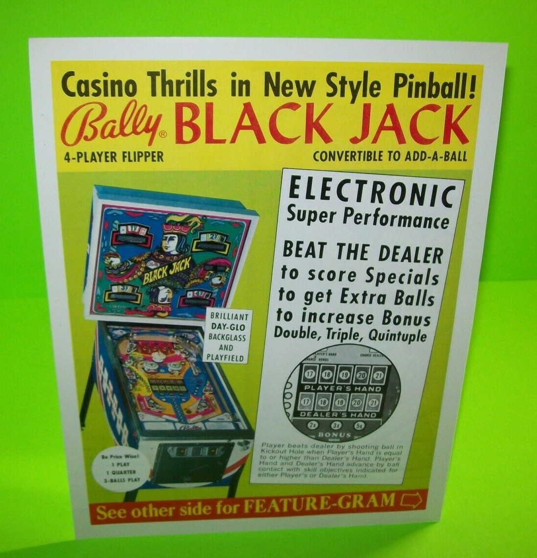 Black Jack Pinball FLYER Original 1976 Vintage Promo Artwork Retro Playing Cards