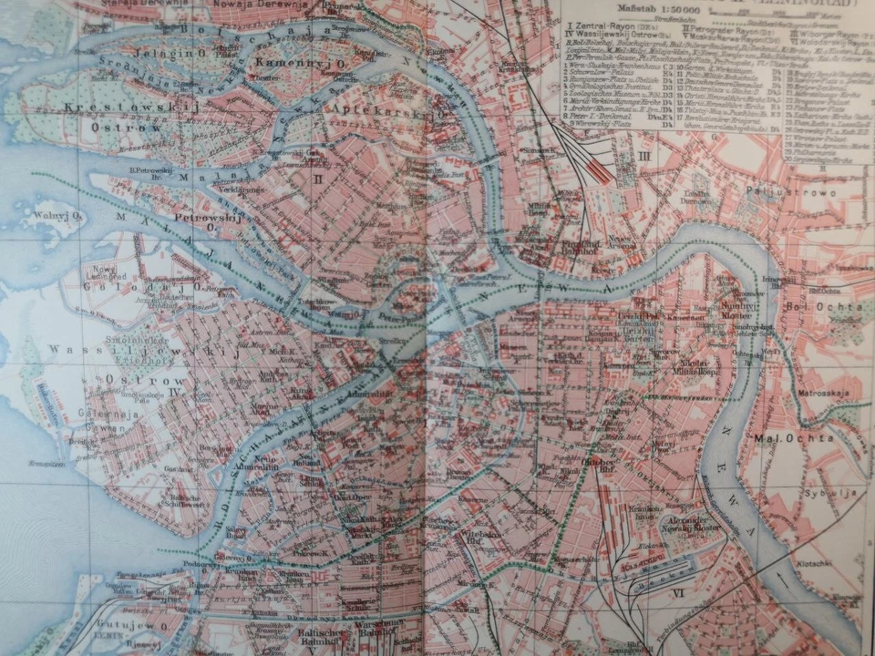 Mapa geográfico vintage de Leningrado 1906 - San Petersburgo Rusia imperial C19-7 Foto 2 de 3
