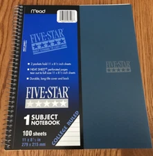 VTG 2002 Mead Five Star 1 Subject Spiral Notebook College Rule 100 Sheets 11x8.5