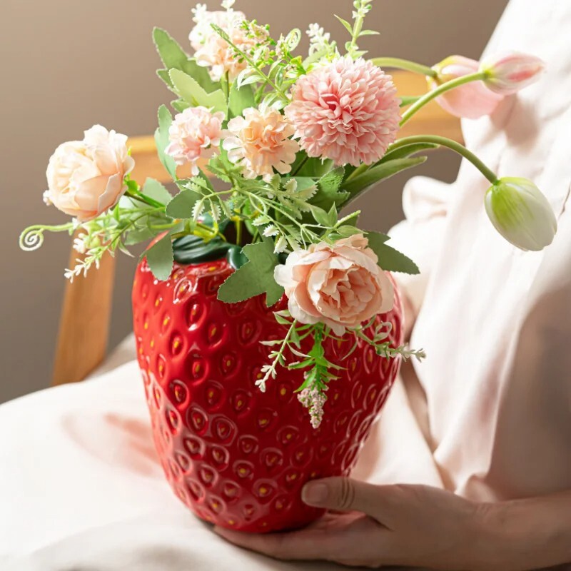 Ceramic Strawberry Flower Vase Fancy Indoor Plant Pots Abstract Art ...