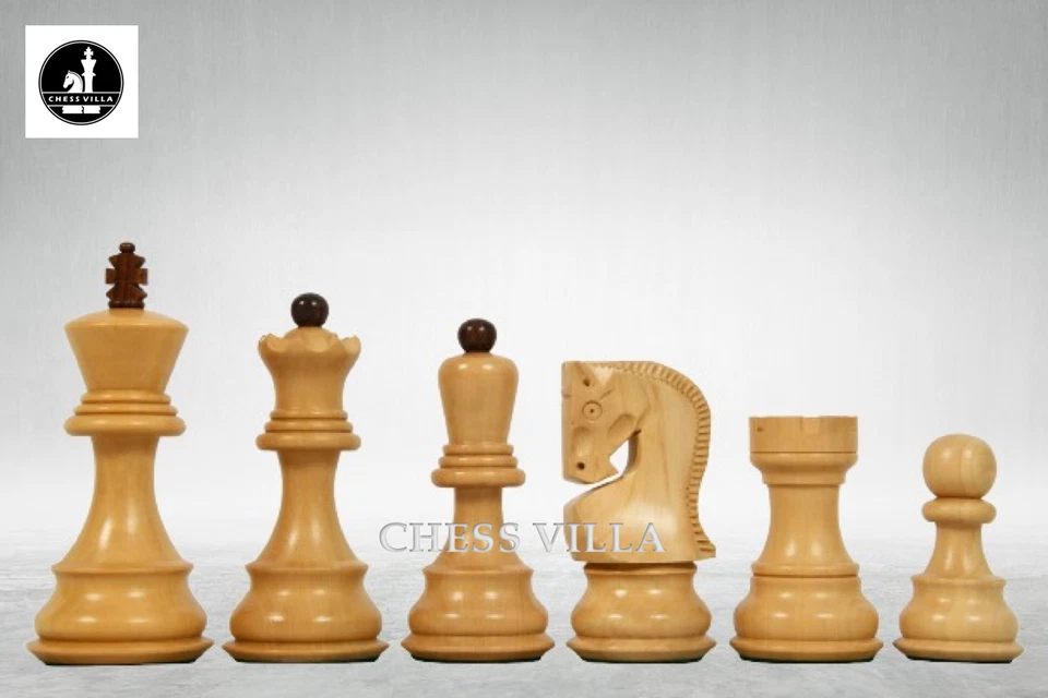 3.9" Russian Zagreb Chess Pieces Only set – Weighted Ebonised Boxwood & Boxwood - Image 2 of 4