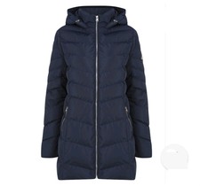 Tokyo Laundry Women's Puffer Jacket Longline Quilted Padded Hooded Blue Size 12