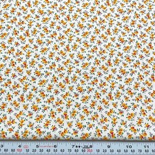 Vintage Golden Yellow Red Florals on White Unbranded Cotton by the HALF YARD