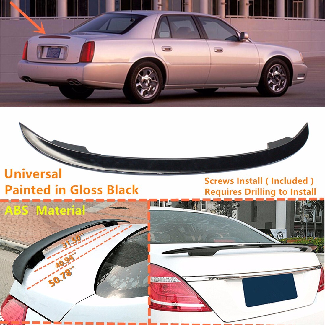 Fit For 2000-2005 Cadillac DeVille Trunk Spoiler Wing Gloss Black 