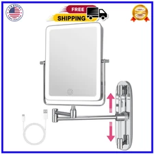 Wall Mounted Lighted Makeup Mirror, Rectangle Double Sided 1X/7X Magnifying B...