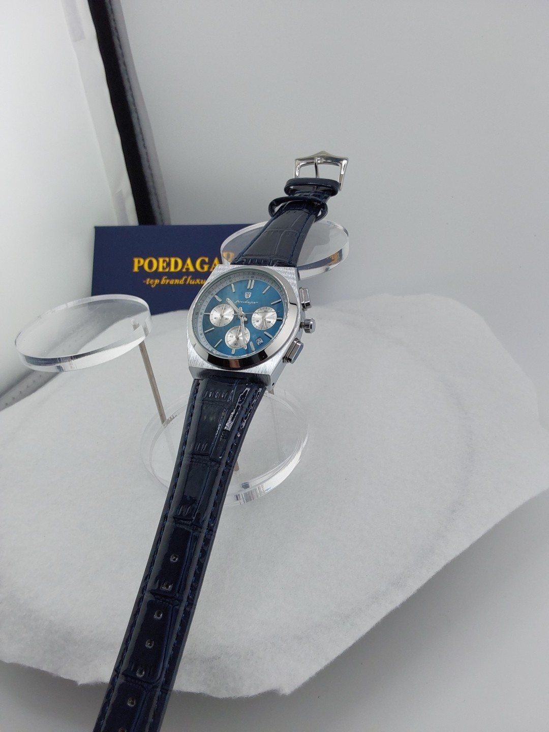 Luxury Chronograph Blue Dial 40mm With Blue Leather Strap  970