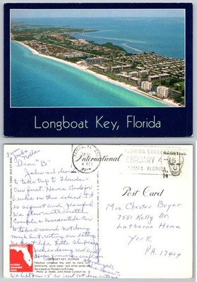 Longboat Key Florida Aerial View Beach Condos John Hinde Curteich Postcard 1989
