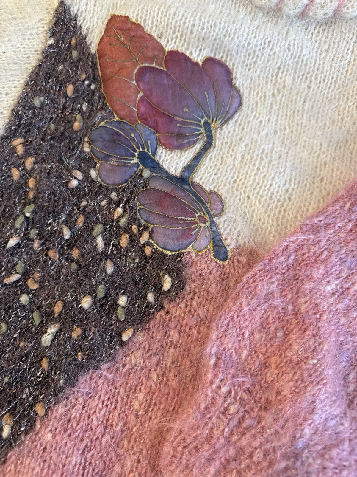 Vintage Hand Knit Art Sweater | Boho | Mohair Multi Knit | Patchwork | RARE image 6