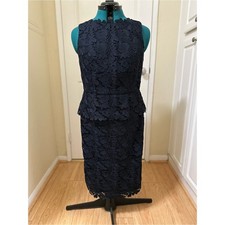 NWT Talbots Sz 6 Navy Blue Floral Lace Peplum Sheath Dress $199 MSRP