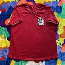VTG 90s St. Louis Cardinals Baseball T-Shirt Mens XL Sand-Knit Red Ringer V-Neck
