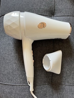 T3 White/Rose Gold Electric Hair Dryer with Concentrator Nozzle Attachment