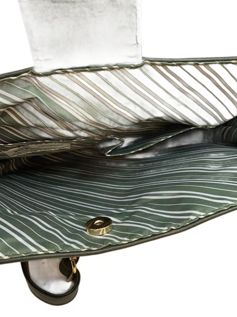 Flapper Backpack Leather Green Solid Color - image 6