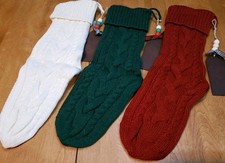 3 Cable Knit Christmas Stockings 18" With Tag For Name With Bow/ Beads Red/Gr/wh