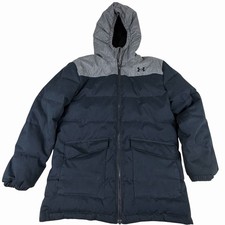 Under Armour Winter Jacket Youth XL Black Great Puffer Coat Hooded Hood Zip Up