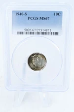 1940-S PCGS MS67 Mercury Dime Business Strike 10C