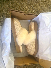 UGG Cozy II Knit Women s Slide Slippers Cream Faux Fur Lined Logo US 3