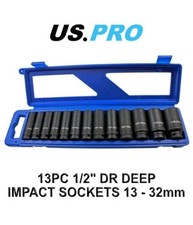 US PRO Tools 13pc 1/2 dr Deep Impact Sockets SAE AF Imperial 6 point Hex 3424