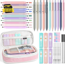 39 PCS Aesthetic School Supplies with Cute Pink Pencil Case, 12 Pastel Highlight