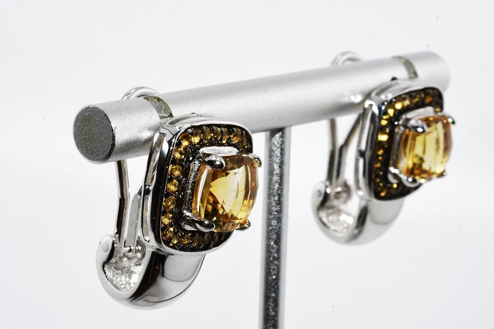 $550 .925 Sterling Silver 7.50CT Natural Citrine Cluster Huggie Hoop Earrings - Image 4 of 4