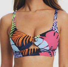 Bar III Women's Blue Palm Prowl O-Ring Bikini Top Swimwear Size Medium NWOT