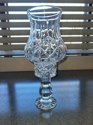 Block 24% Lead Crystal Olympic Pattern Hurricane Lamp Pedestal w Globe