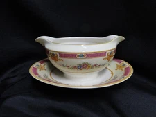 Myott Staffordshire Melrose, Pink Border, Florals: Gravy Boat, As Is