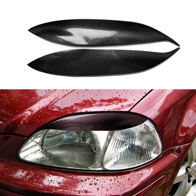 2X For Honda Civic EK3 EK9 Carbon Fiber Headlight Eyebrow Eyelid Cover 1995-1998