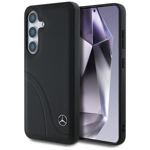 Case Galaxy S25 Mercedes Genuine Leather Black Stripes Logo Star