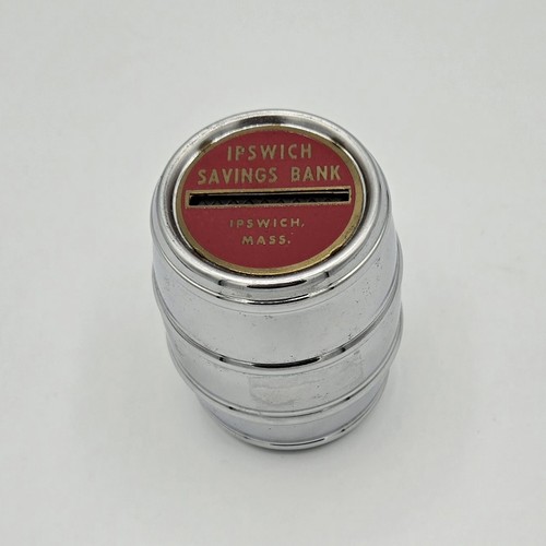Vtg Salesman Sample Coin Bank WITH KEY Barrel Keg Ipswich Savings Bank ...