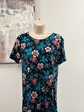 LOFT Botanical Dress Small Petite SP BNWT Black Teal Blue Pink Knit Swing Top