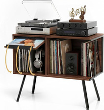 Faesun Flip Top Record Player Stand, Large Turntable Stand Holds up to 150 Albu