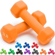Portzon Weights Orange Dumbbells with Set of 2 Neoprene Dumbbells Set 3 LB An...