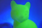 Fenton Lime Green Sitting Cat Glass Figurine Uranium Glows WOW