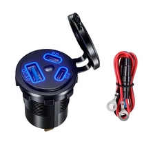 Black Dual PD+QC 3.0 USB Port Car Cigarette Lighter Socket Plug LED Indicator