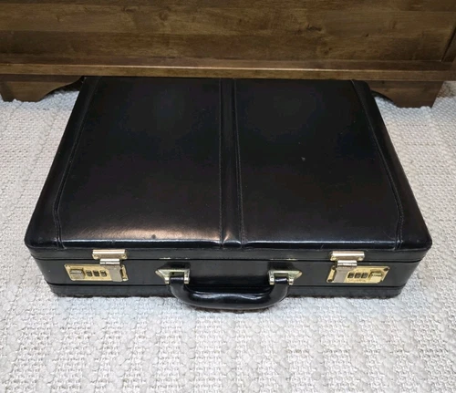 Combination locks Vintage Expandable Briefcase Black Real Leather 45.5x33x11cm