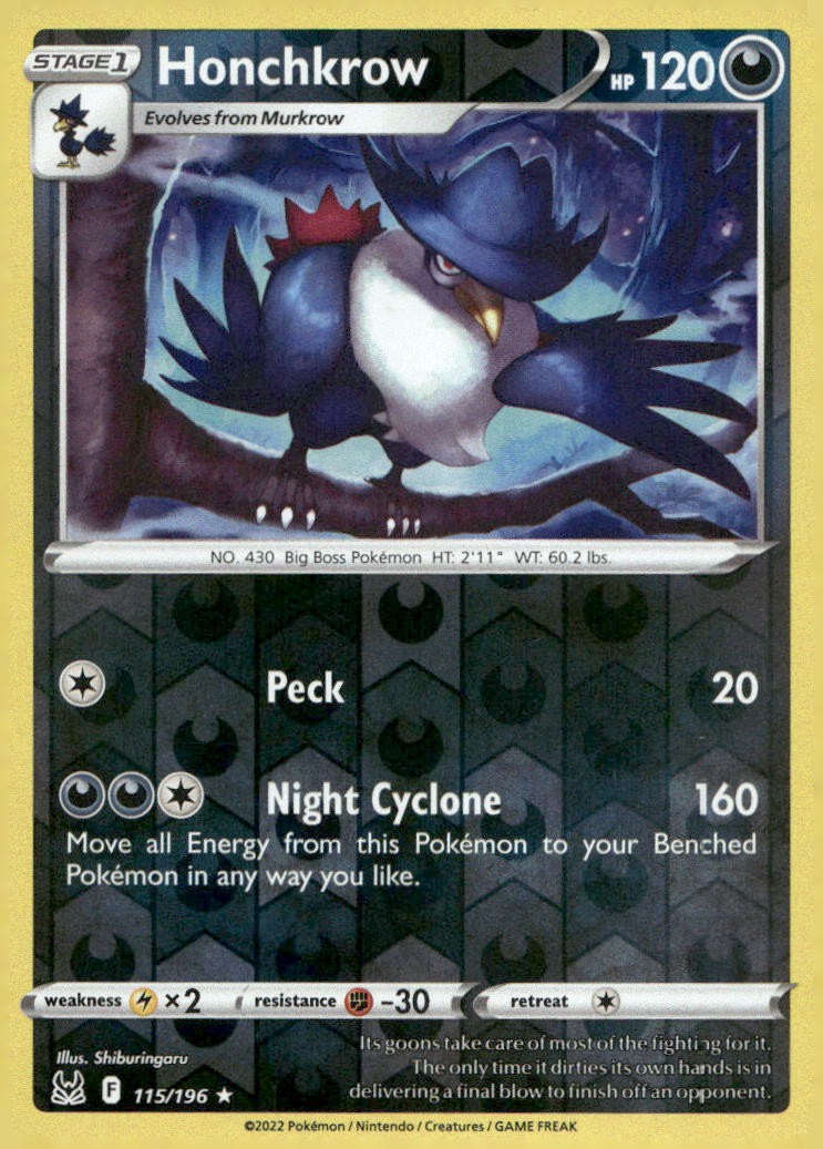 Honchkrow 115/196 Rare Lost Origin Pokemon Reverse Holo Near Mint