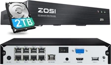 ZOSI 4K 8Ch CCTV POE NVR with 2TB Hard Drive Network 24/7 Video Recorder