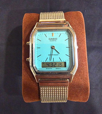 Casio Quartz Analog/Digital Water-Resistant Blue Dial Silver Mesh Watch