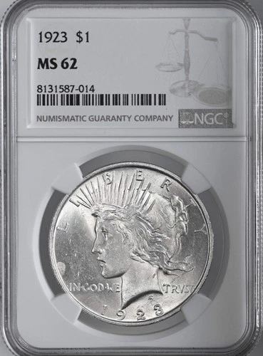 1923-P  $1 PEACE SILVER DOLLAR  "PHILADELPHIA MINT"  NGC MS62 #8131587-014