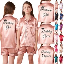 UK Personalized Birthday Girl Squad Crown Pyjamas Nightwear Pjs Sleepwear Kids