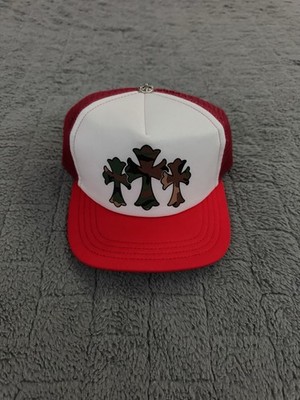 CHROME HEARTS Camo Cemetery Trucker Hat - Red/White 100% Authentic