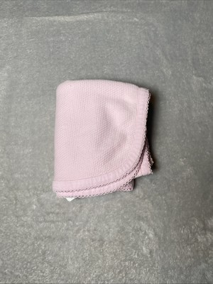 Pink Baby Blanket Textured Crochet Scallop Trim Soft Receiving Lovey RN 14500