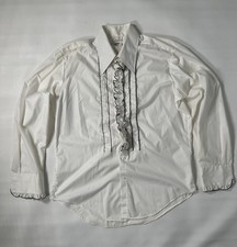 Vintage After Six Ruffled Tuxedo Shirt Mens 16/34 Formal Prom White 70s 80s