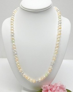 925 STERLING SILVER MULTICOLOR PASTEL GENUINE PEARL BEAD NECKLACE 24"