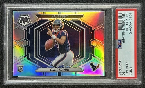 C.J. STROUD PSA 10 2023 PANINI MOSAIC #ND-3 ROOKIE SILVER PRIZM RC NFL DEBUT 213